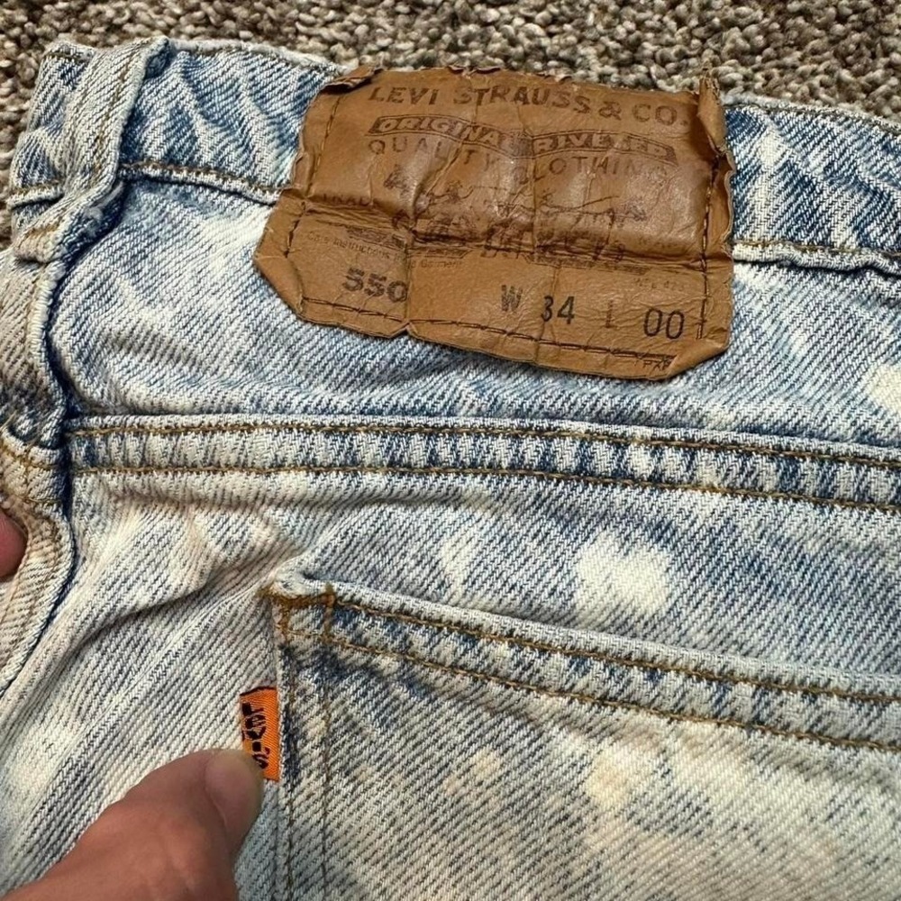 Vintage‎ Levi's orange tab 550 bleach stained punk grunge denim shorts fits 33 - Picture 2 of 6